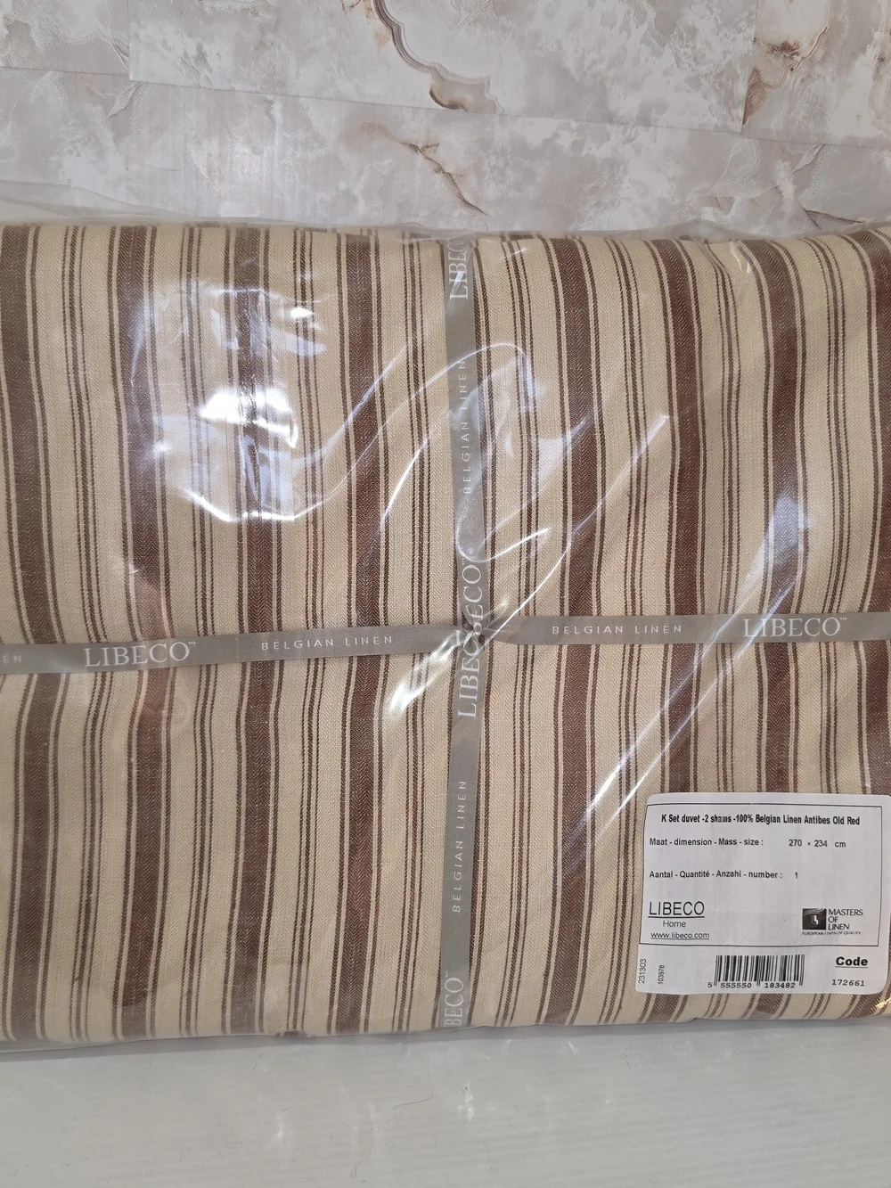 Libeco Belgian Linen Antibes Old Red Striped King Duvet Set